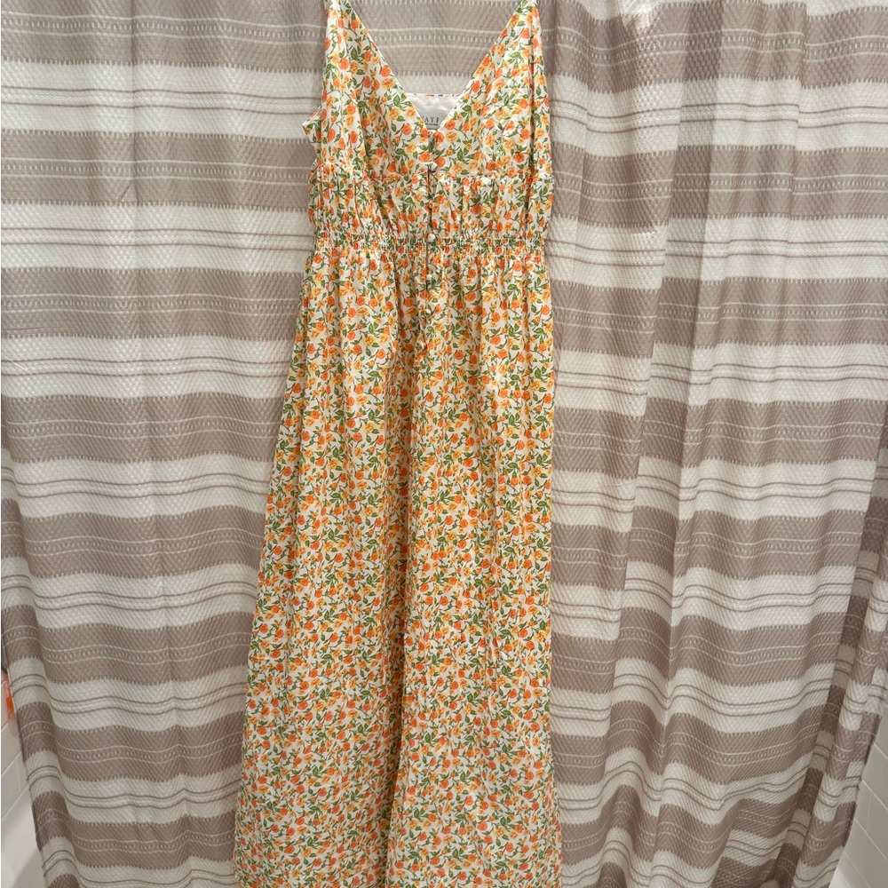 Wayf Orange and Green Floral Dress